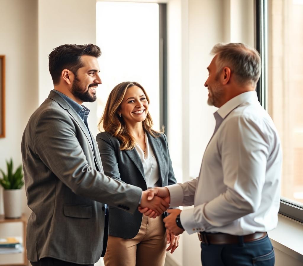 Ethos team welcoming a client in the office